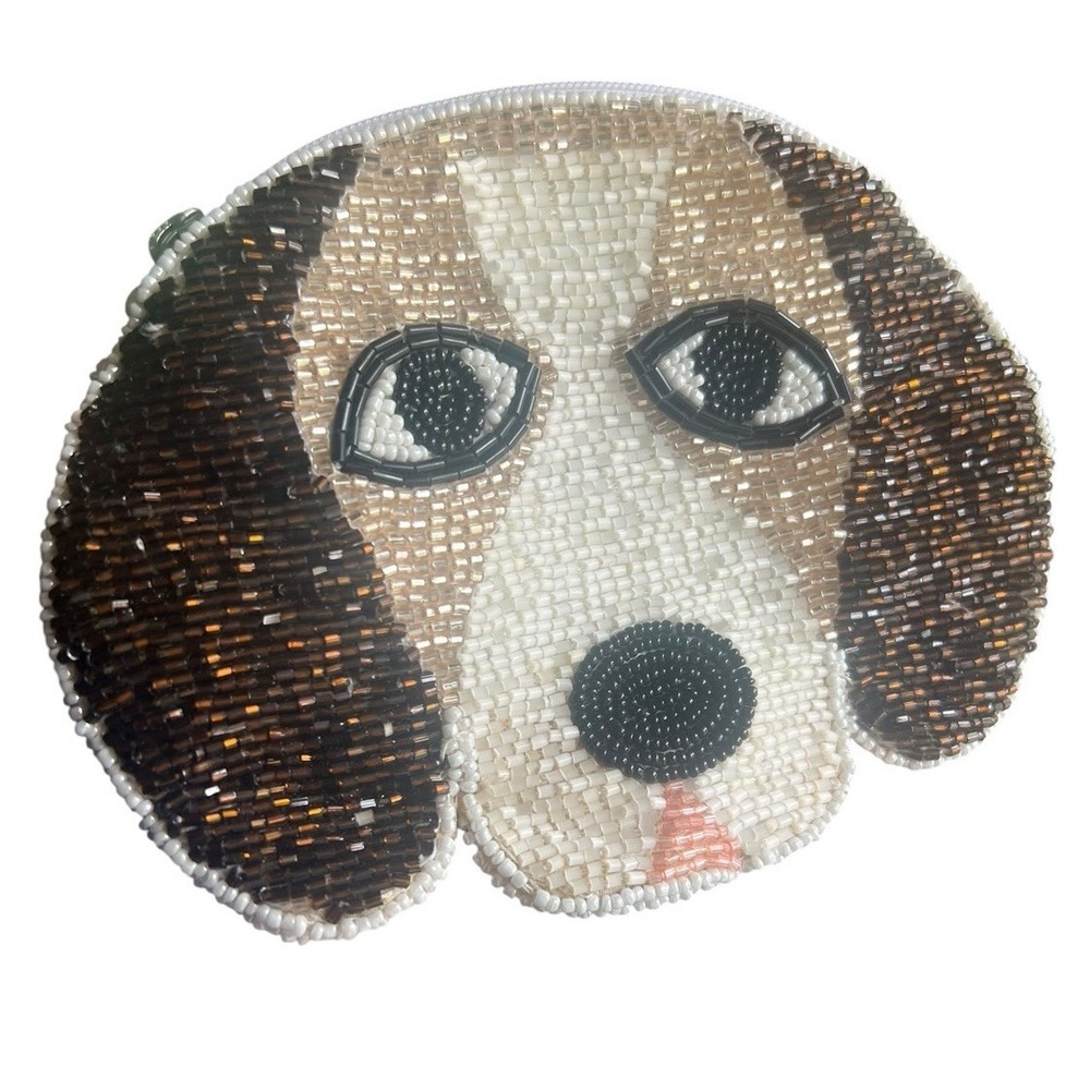 Vintage Micro Beaded Dog Face Zip Pouch Change Coin Purse Urban Outfitters Rare!
